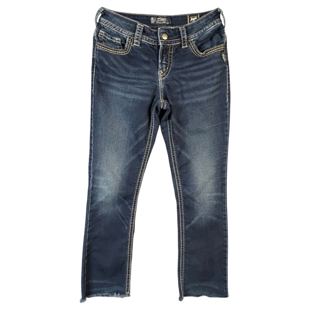 Silver Jeans Co Jeans Size W24 L32 Suki Mid Slim Blue Denim Fringe Hem Stretch